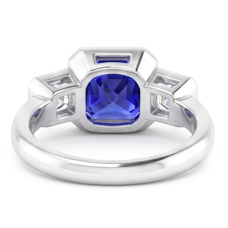 Bague Anniversaire Asscher Diamant Radiant Saphir 3 Carats 3 Pierre