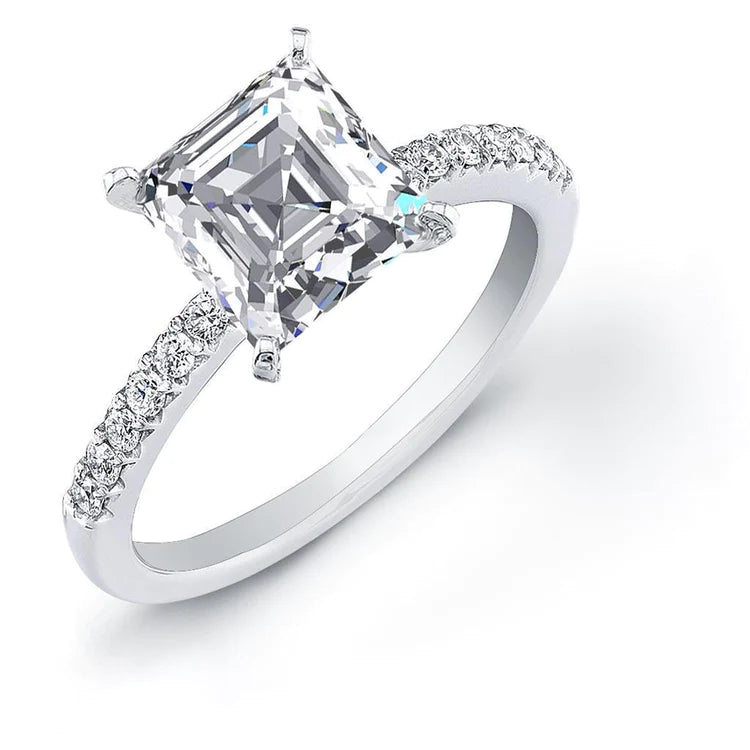 Bague Anniversaire Authentique Diamant émeraude et Rond 3.70 Carats Or Blanc 14K