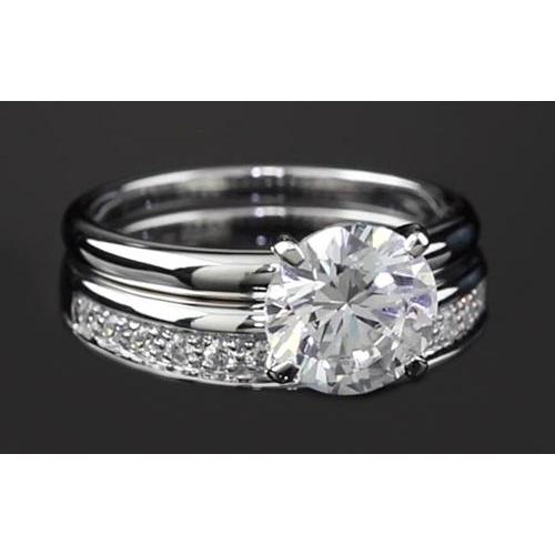 Bague Anniversaire Avec Griffes À 3 Carats De Naturel Diamants Ronds 14K D'Or Blanc