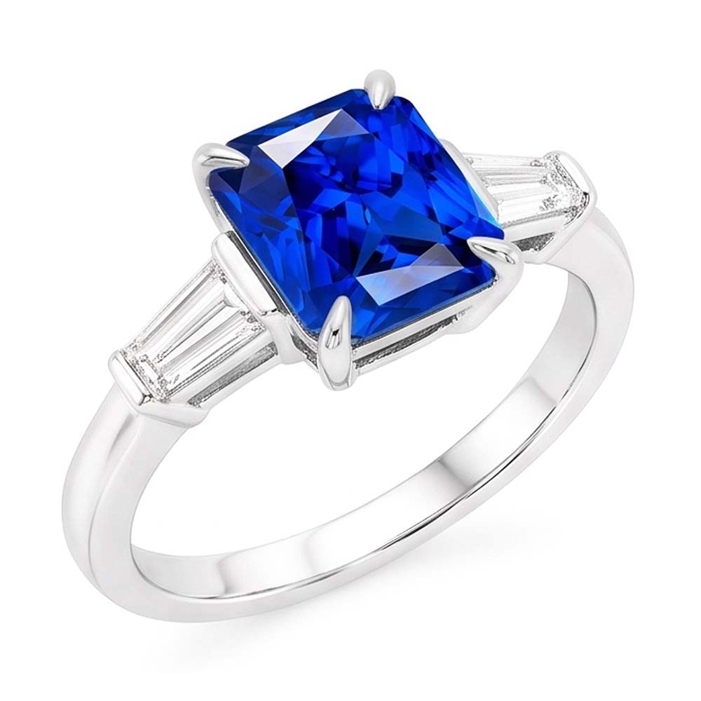 Bague Anniversaire Baguette Diamants Radiant Saphir 3 Pierre 3 Carats
