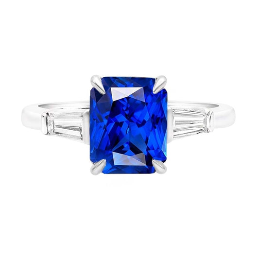 Bague Anniversaire Baguette Diamants Radiant Saphir 3 Pierre 3 Carats