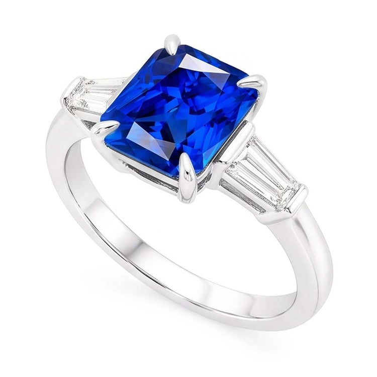 Bague Anniversaire Baguette Diamants Radiant Saphir 3 Pierre 3 Carats