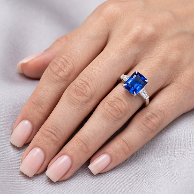 Bague Anniversaire Baguette Diamants Radiant Saphir 3 Pierre 3 Carats