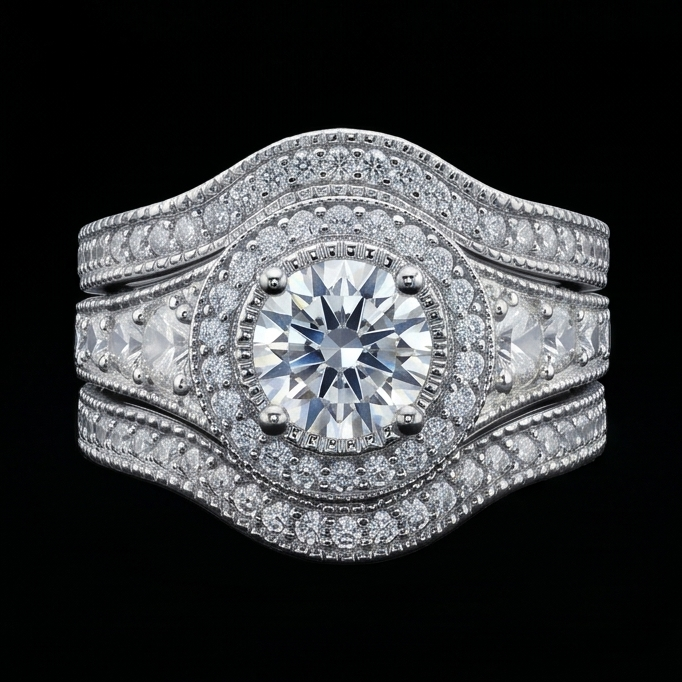 Bague Anniversaire Classique à 4 Carats De Diamants Ronds 14KD'Or Blanc