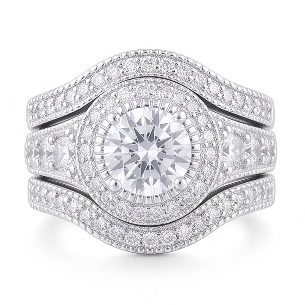 Bague Anniversaire Classique à 4 Carats De Diamants Ronds 14KD'Or Blanc