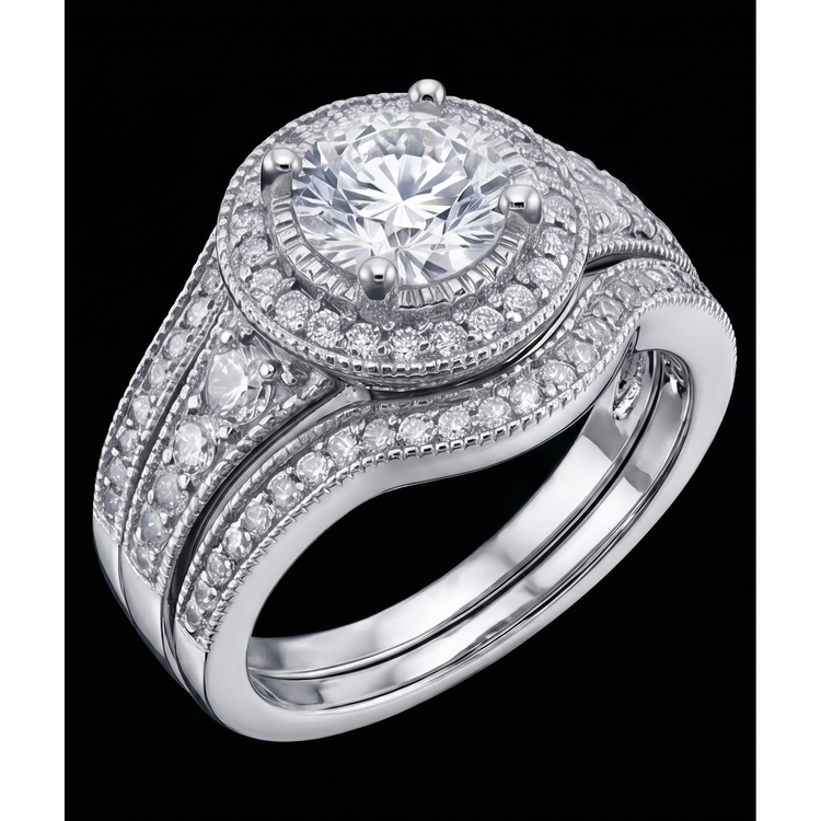 Bague Anniversaire Classique à 4 Carats De Diamants Ronds 14KD'Or Blanc