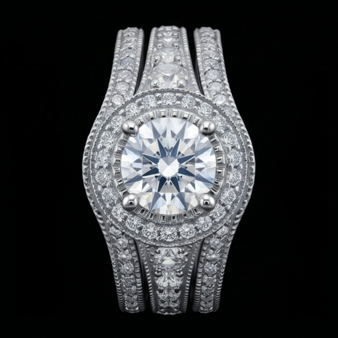 Bague Anniversaire Classique à 4 Carats De Diamants Ronds 14KD'Or Blanc