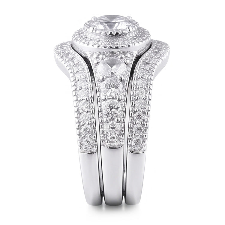 Bague Anniversaire Classique à 4 Carats De Diamants Ronds 14KD'Or Blanc