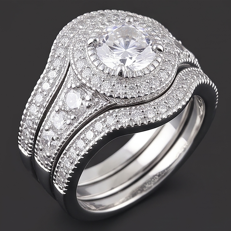 Bague Anniversaire Classique à 4 Carats De Diamants Ronds 14KD'Or Blanc