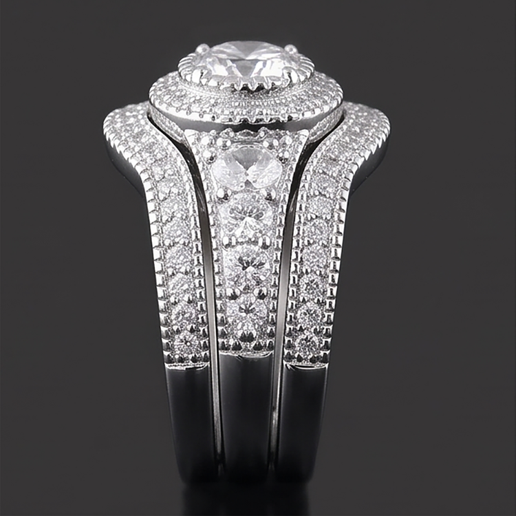 Bague Anniversaire Classique à 4 Carats De Diamants Ronds 14KD'Or Blanc
