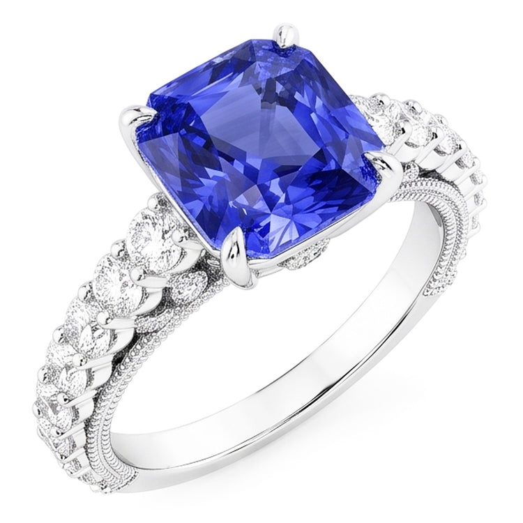 Bague Anniversaire Diamant 4 Carats Style Vintage Saphir Radiant Cut