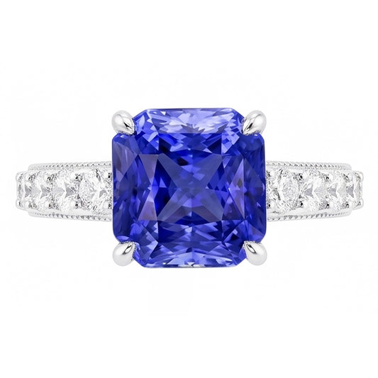 Bague Anniversaire Diamant 4 Carats Style Vintage Saphir Radiant Cut