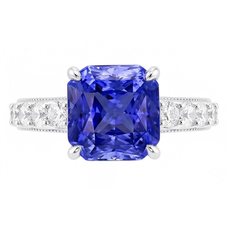 Bague Anniversaire Diamant 4 Carats Style Vintage Saphir Radiant Cut