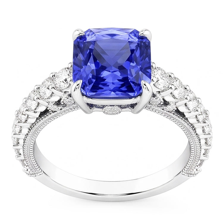 Bague Anniversaire Diamant 4 Carats Style Vintage Saphir Radiant Cut