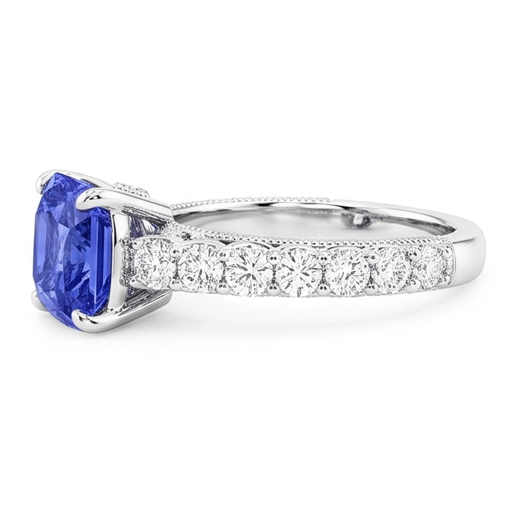 Bague Anniversaire Diamant 4 Carats Style Vintage Saphir Radiant Cut