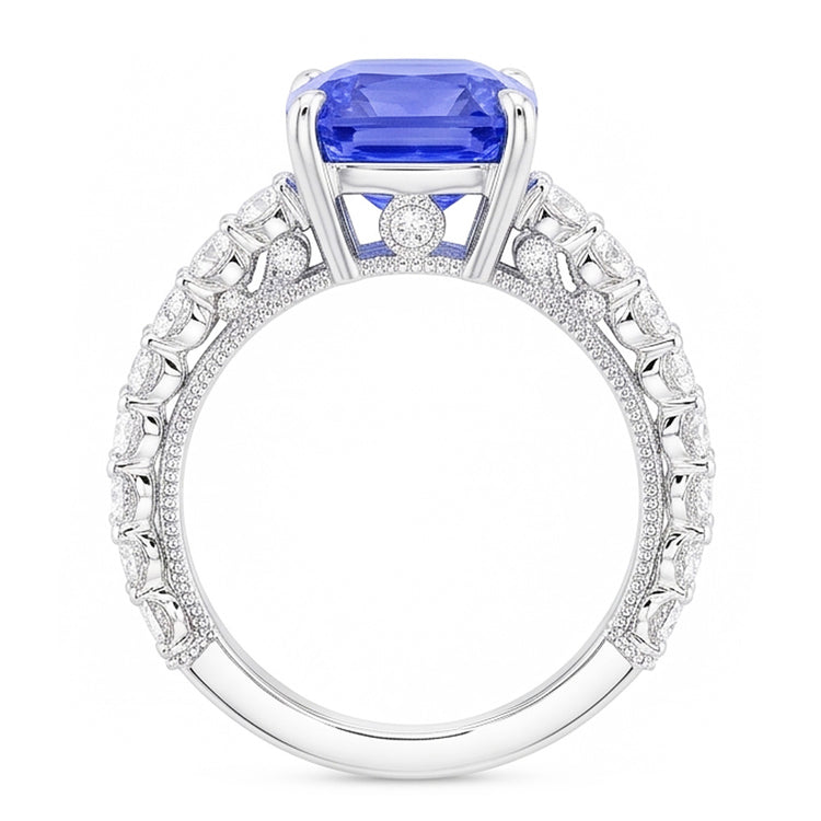 Bague Anniversaire Diamant 4 Carats Style Vintage Saphir Radiant Cut