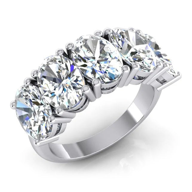 Bague Anniversaire Diamant 5 Pierres Or Ovale Coupe Bijoux 5 Carats