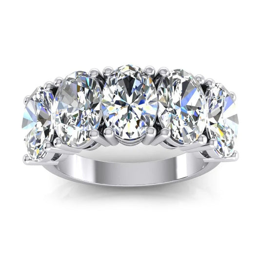 Bague Anniversaire Diamant 5 Pierres Or Ovale Coupe Bijoux 5 Carats