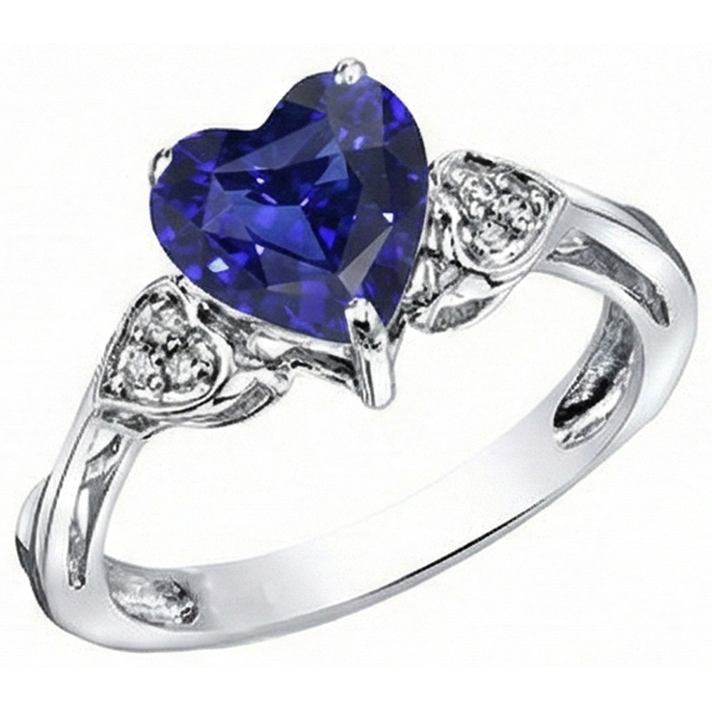 Bague Anniversaire Diamant Coeur Saphir Ceylan 2.50 Carats Or Blanc