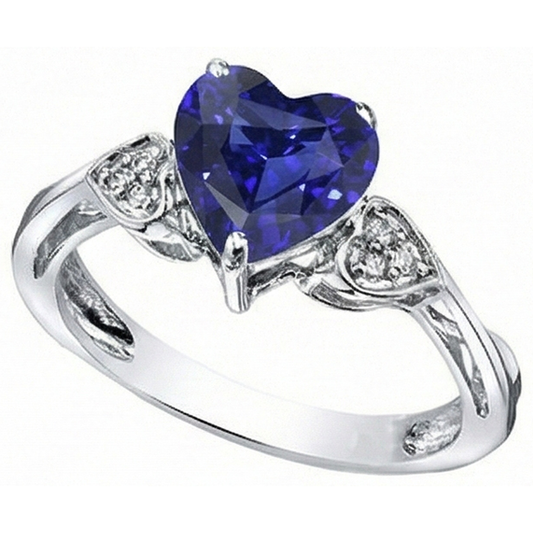 Bague Anniversaire Diamant Coeur Saphir Ceylan 2.50 Carats Or Blanc