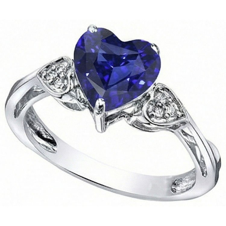 Bague Anniversaire Diamant Coeur Saphir Ceylan 2.50 Carats Or Blanc