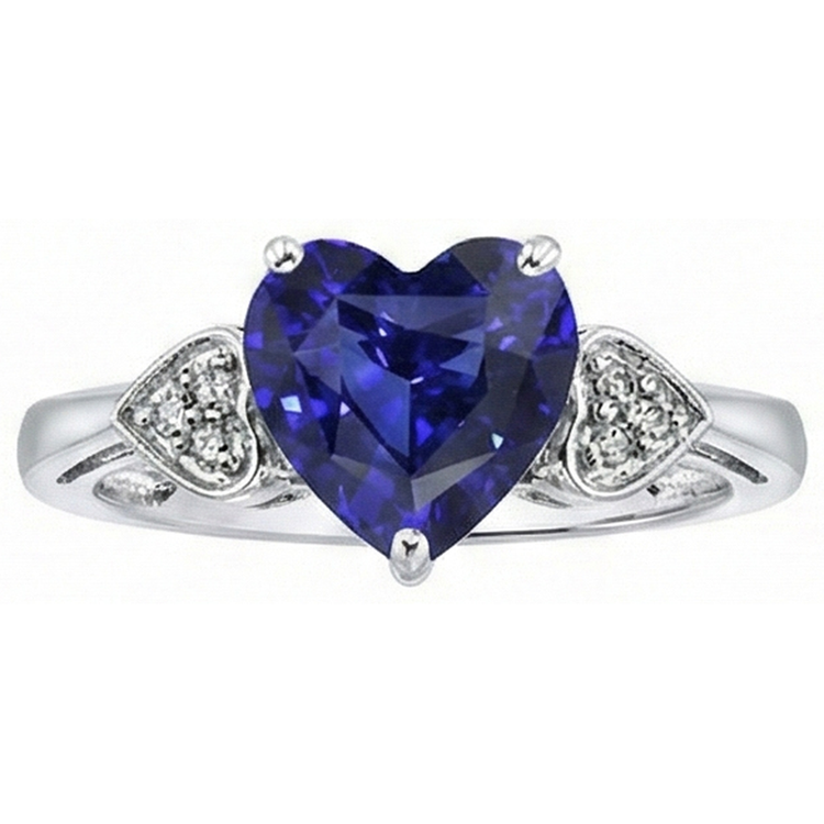 Bague Anniversaire Diamant Coeur Saphir Ceylan 2.50 Carats Or Blanc