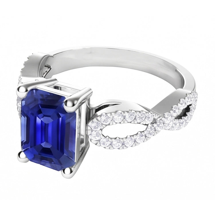 Bague Anniversaire Diamant Emeraude Saphir 3.50 Carats Style Infini