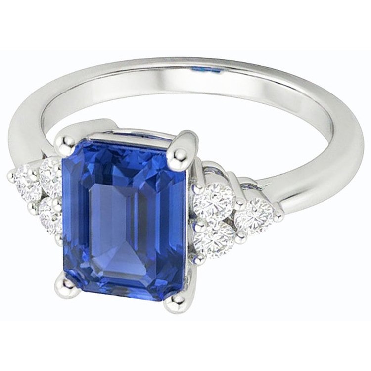 Bague Anniversaire Diamant Forme Émeraude Saphir Bleu 3.50 Carats