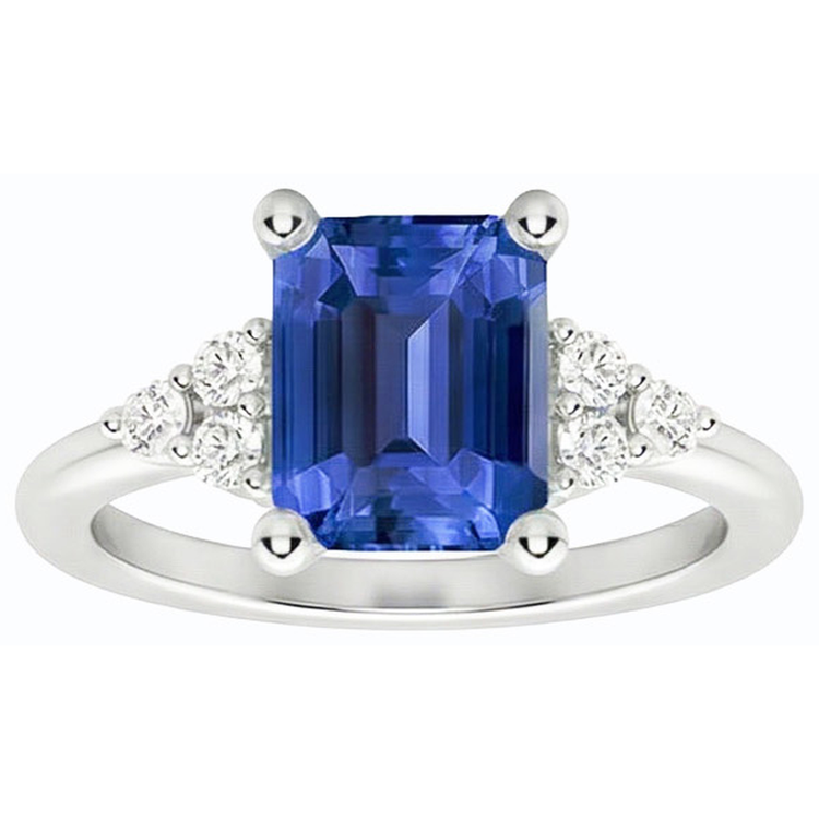 Bague Anniversaire Diamant Forme Émeraude Saphir Bleu 3.50 Carats