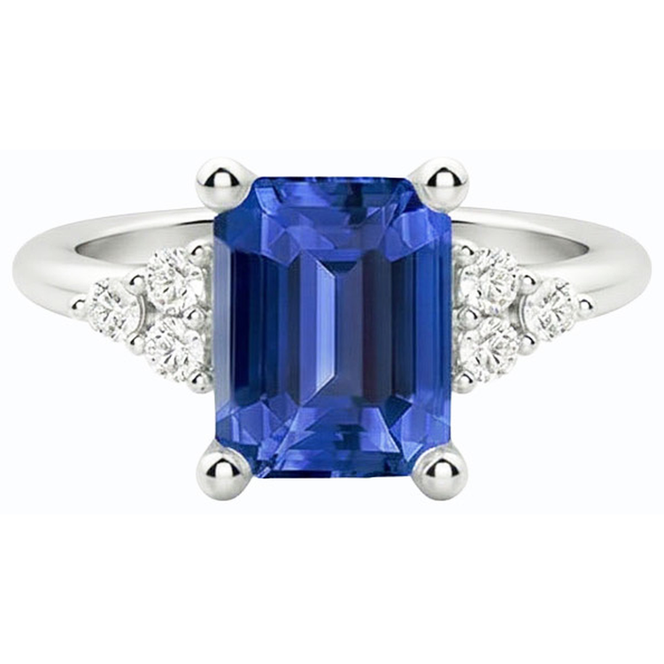 Bague Anniversaire Diamant Forme Émeraude Saphir Bleu 3.50 Carats