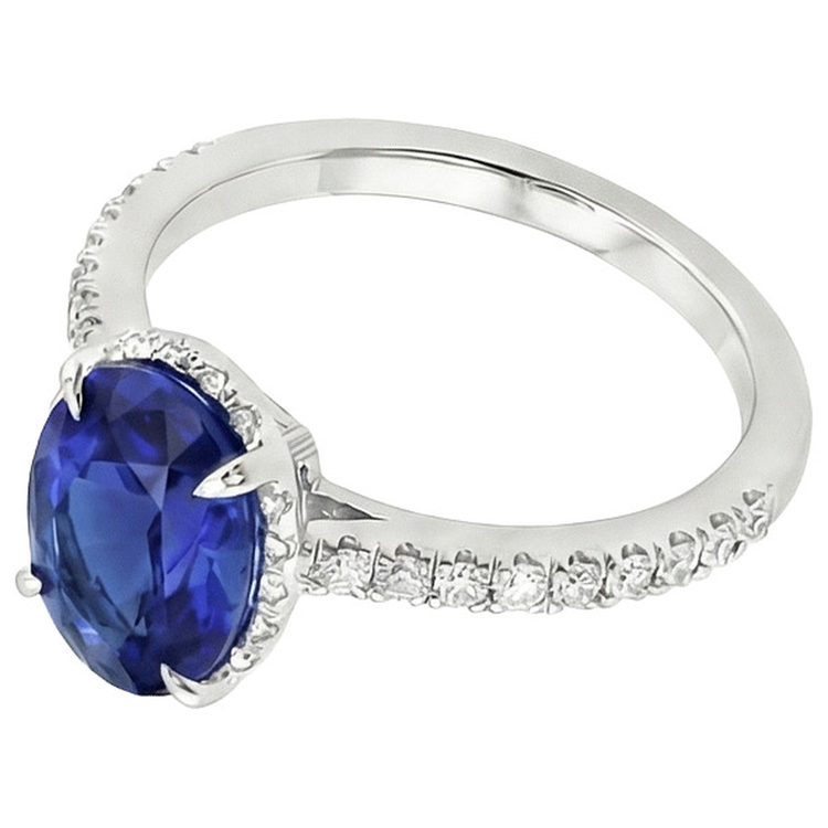 naturel oval saphir 4carats bague vue de dessus