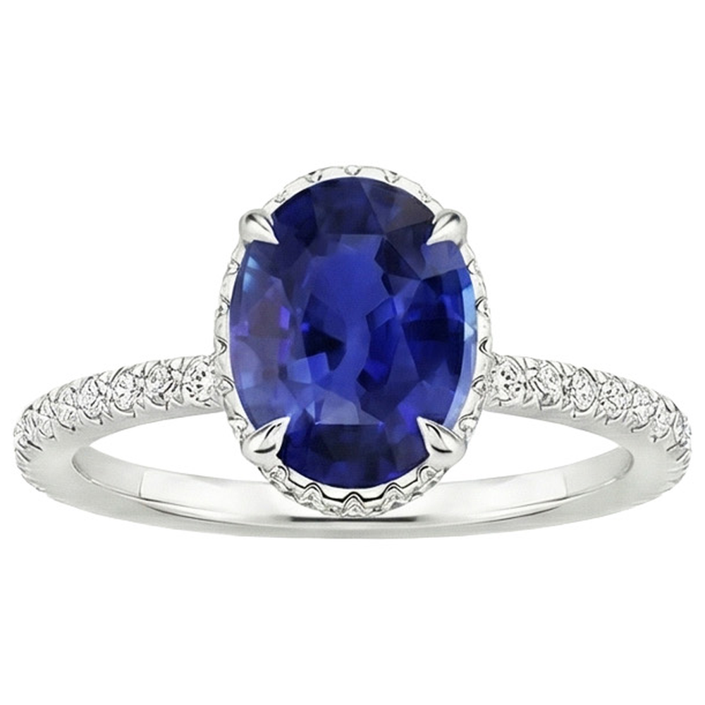 naturel oval saphir 4carats bague vue de profil
