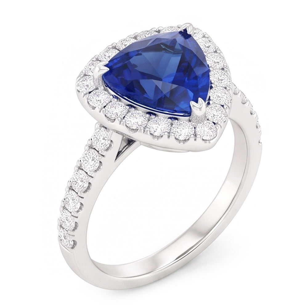 Bague Anniversaire Diamant Halo Taille Trillion Saphir 3 Carats