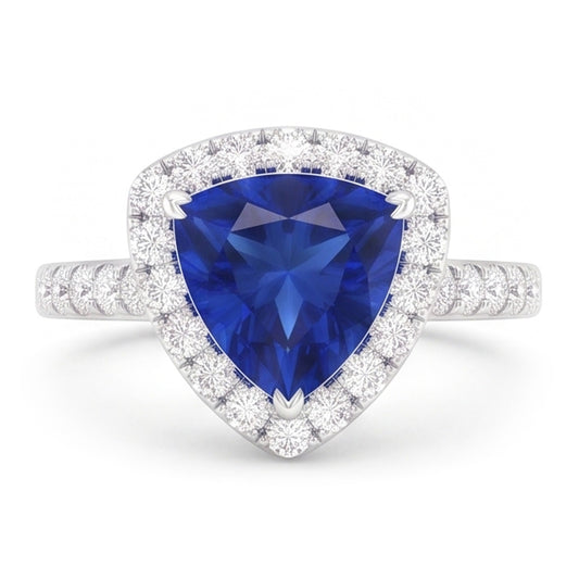 Bague Anniversaire Diamant Halo Taille Trillion Saphir 3 Carats