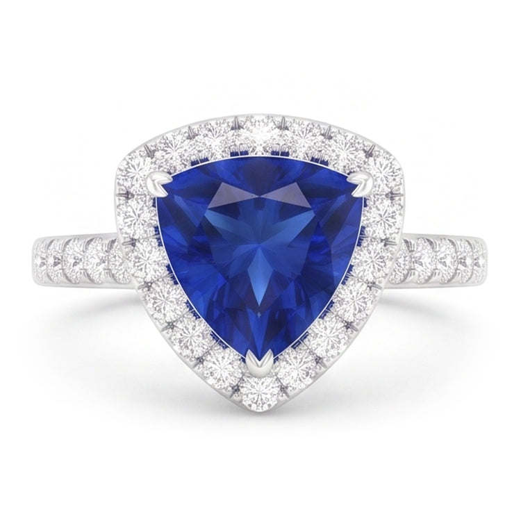 Bague Anniversaire Diamant Halo Taille Trillion Saphir 3 Carats
