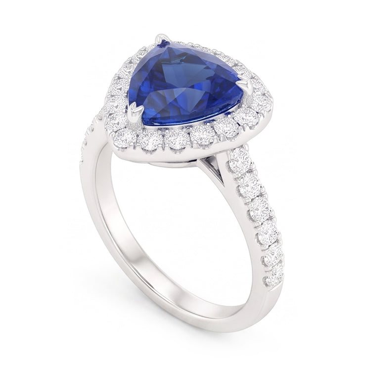 Bague Anniversaire Diamant Halo Taille Trillion Saphir 3 Carats
