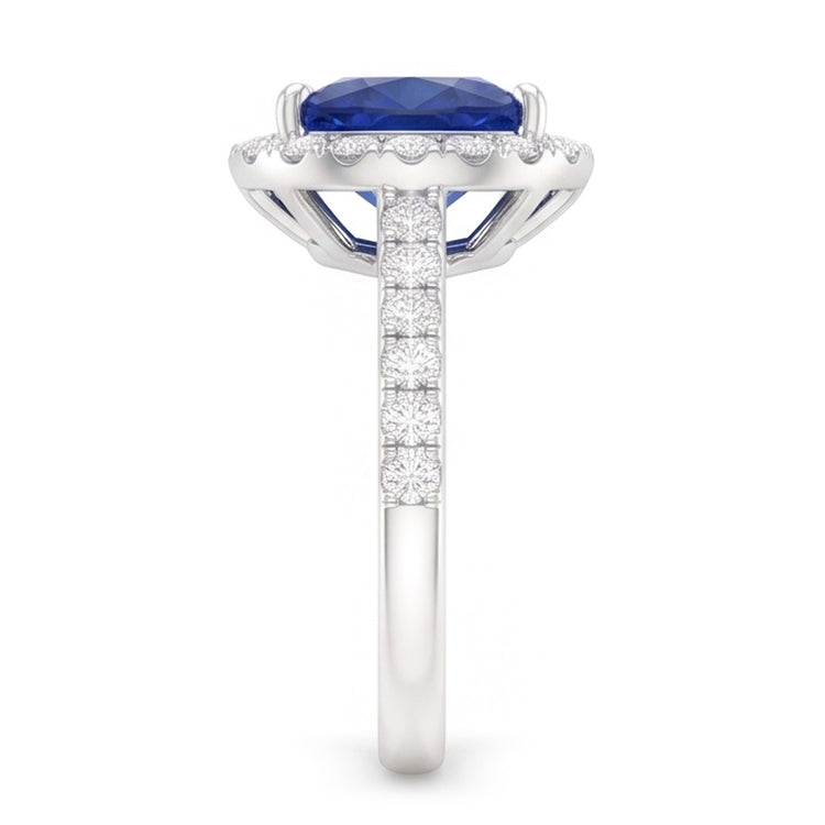 Bague Anniversaire Diamant Halo Taille Trillion Saphir 3 Carats