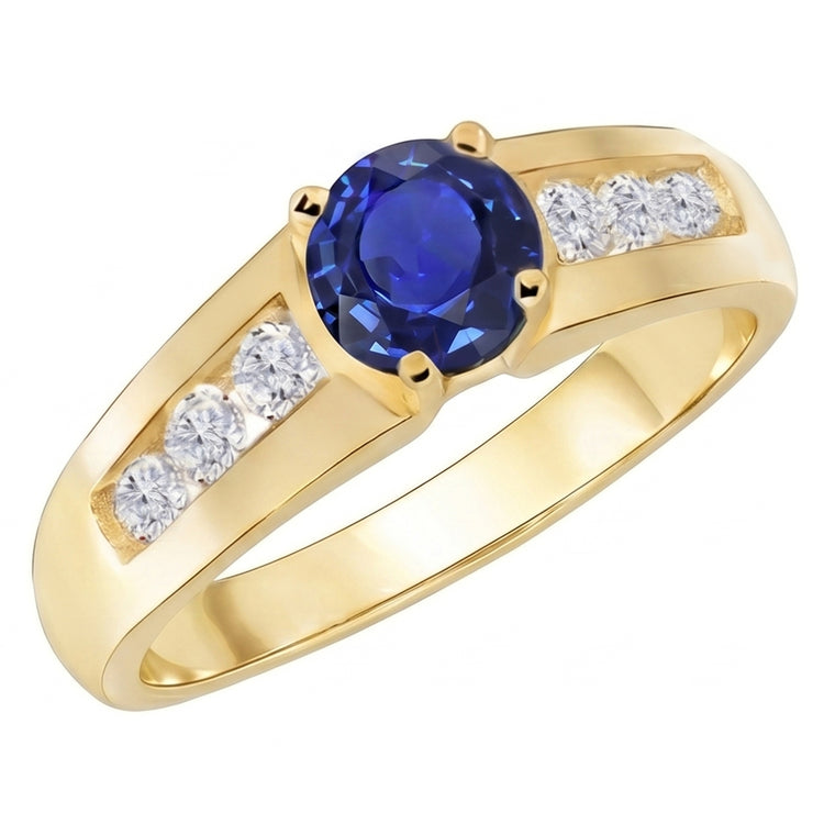 Bague Anniversaire Diamant Naturels Extraits des Mines ( et non cultivés en laboratoire ) Or Jaune Saphir Bleu Foncé 1.75 Carats