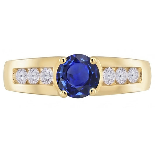 Bague Anniversaire Diamant Naturels Extraits des Mines ( et non cultivés en laboratoire ) Or Jaune Saphir Bleu Foncé 1.75 Carats
