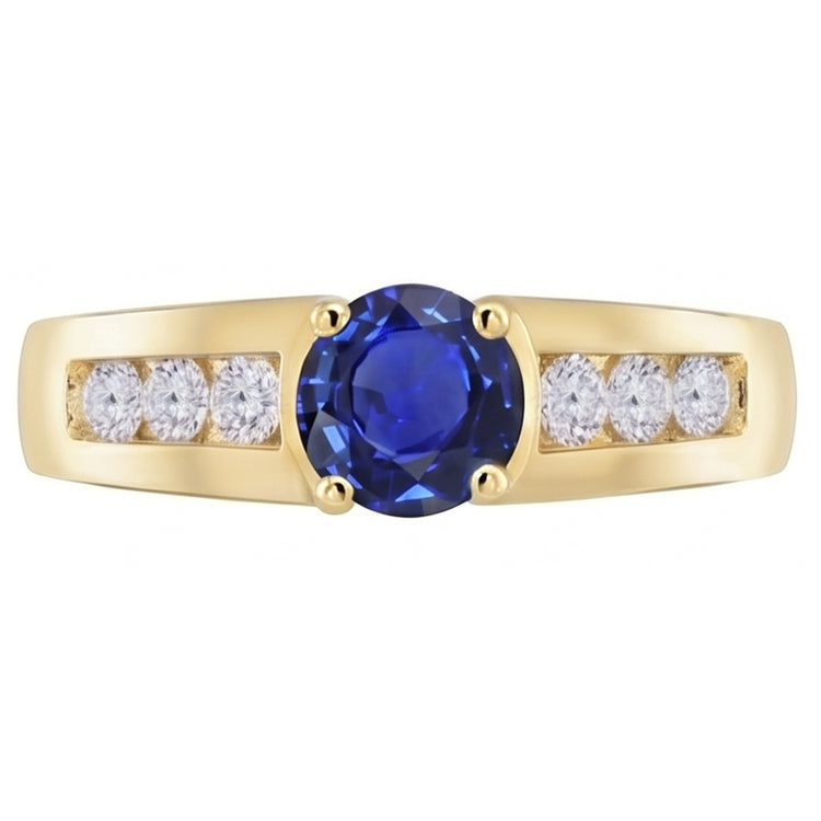 Bague Anniversaire Diamant Naturels Extraits des Mines ( et non cultivés en laboratoire ) Or Jaune Saphir Bleu Foncé 1.75 Carats