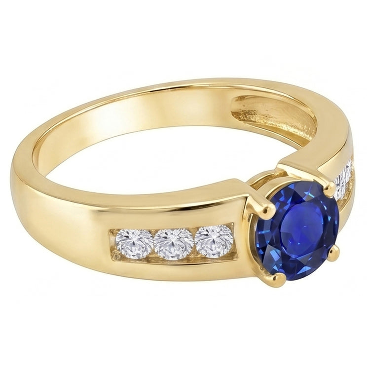 Bague Anniversaire Diamant Naturels Extraits des Mines ( et non cultivés en laboratoire ) Or Jaune Saphir Bleu Foncé 1.75 Carats