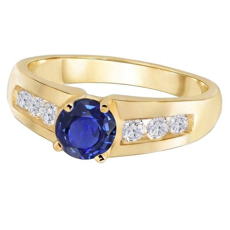 Bague Anniversaire Diamant Naturels Extraits des Mines ( et non cultivés en laboratoire ) Or Jaune Saphir Bleu Foncé 1.75 Carats