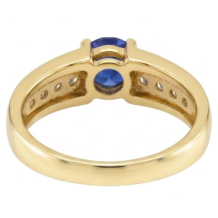 Bague Anniversaire Diamant Naturels Extraits des Mines ( et non cultivés en laboratoire ) Or Jaune Saphir Bleu Foncé 1.75 Carats