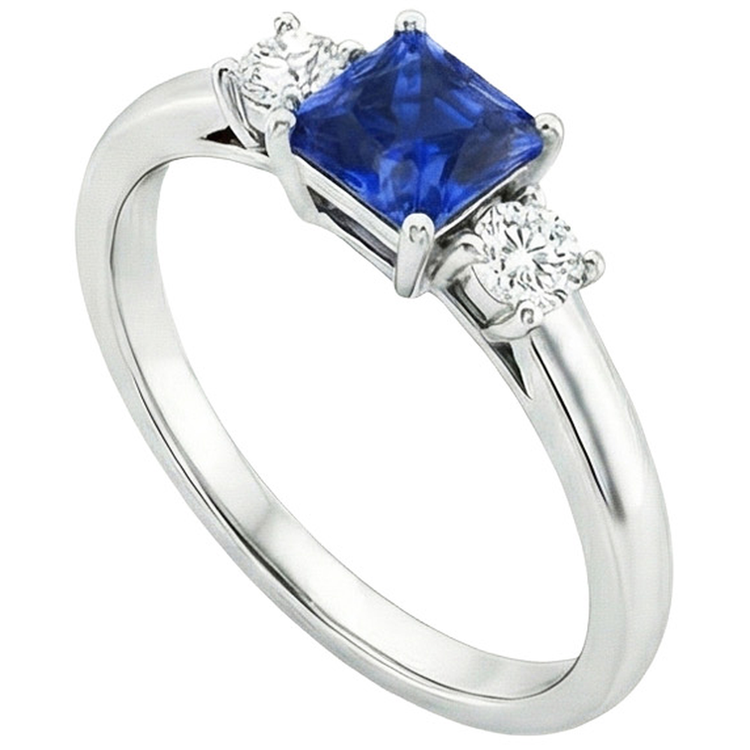 Bague Anniversaire Diamant Naturels Extraits des Mines ( et non cultivés en laboratoire ) Rond & Saphir Bleu Princesse 1.25 Carats