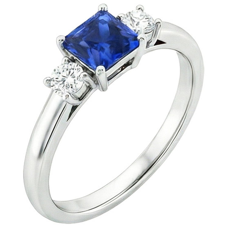 Bague Anniversaire Diamant Naturels Extraits des Mines ( et non cultivés en laboratoire ) Rond & Saphir Bleu Princesse 1.25 Carats