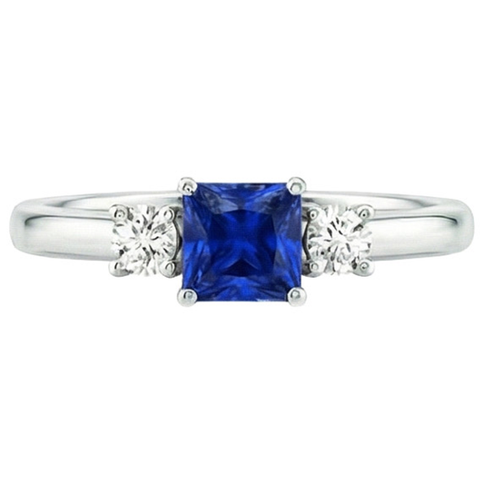 Bague Anniversaire Diamant Naturels Extraits des Mines ( et non cultivés en laboratoire ) Rond & Saphir Bleu Princesse 1.25 Carats