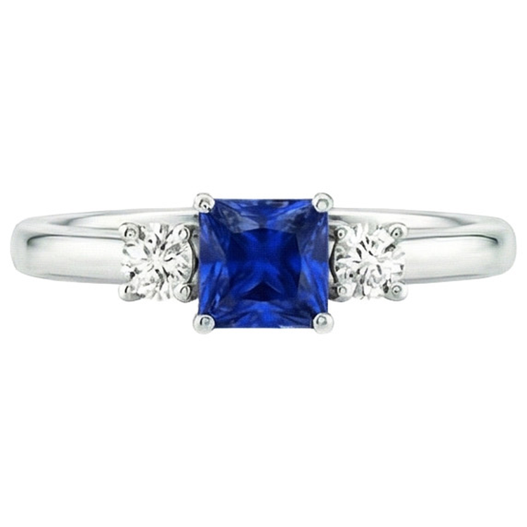 Bague Anniversaire Diamant Naturels Extraits des Mines ( et non cultivés en laboratoire ) Rond & Saphir Bleu Princesse 1.25 Carats
