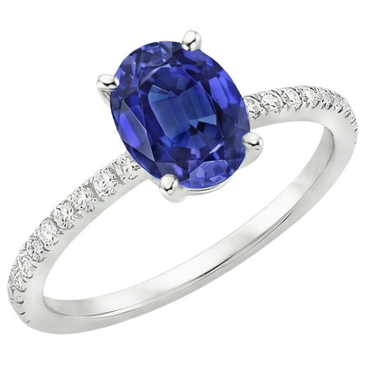 Bague Anniversaire Diamant Naturels Extraits des Mines ( et non cultivés en laboratoire ) Saphir Bleu Ovale Avec Accents 5 Carats
