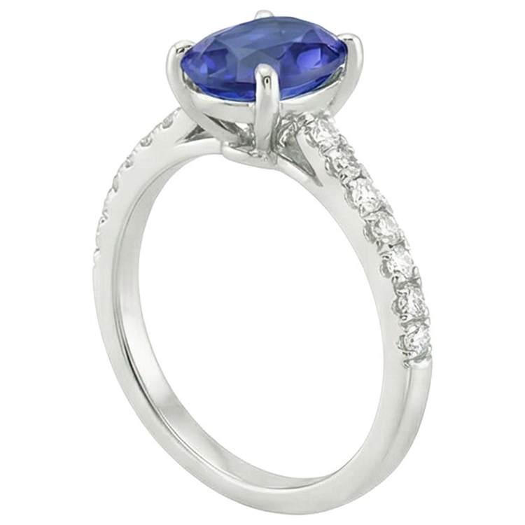 Bague Anniversaire Diamant Naturels Extraits des Mines ( et non cultivés en laboratoire ) Saphir Bleu Ovale Avec Accents 5 Carats
