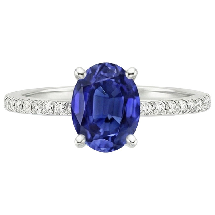 Bague Anniversaire Diamant Naturels Extraits des Mines ( et non cultivés en laboratoire ) Saphir Bleu Ovale Avec Accents 5 Carats